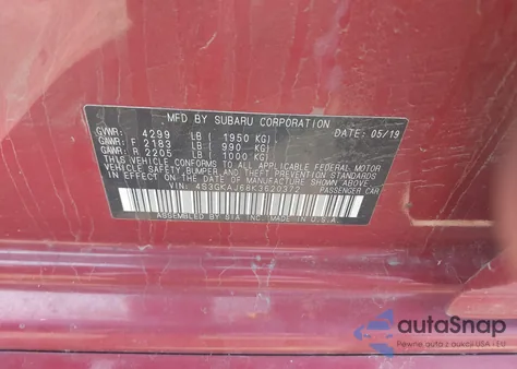 2019 Subaru Impreza 2.0I Sport из США, поврежденный, VIN 4S3GKAJ68K3620372